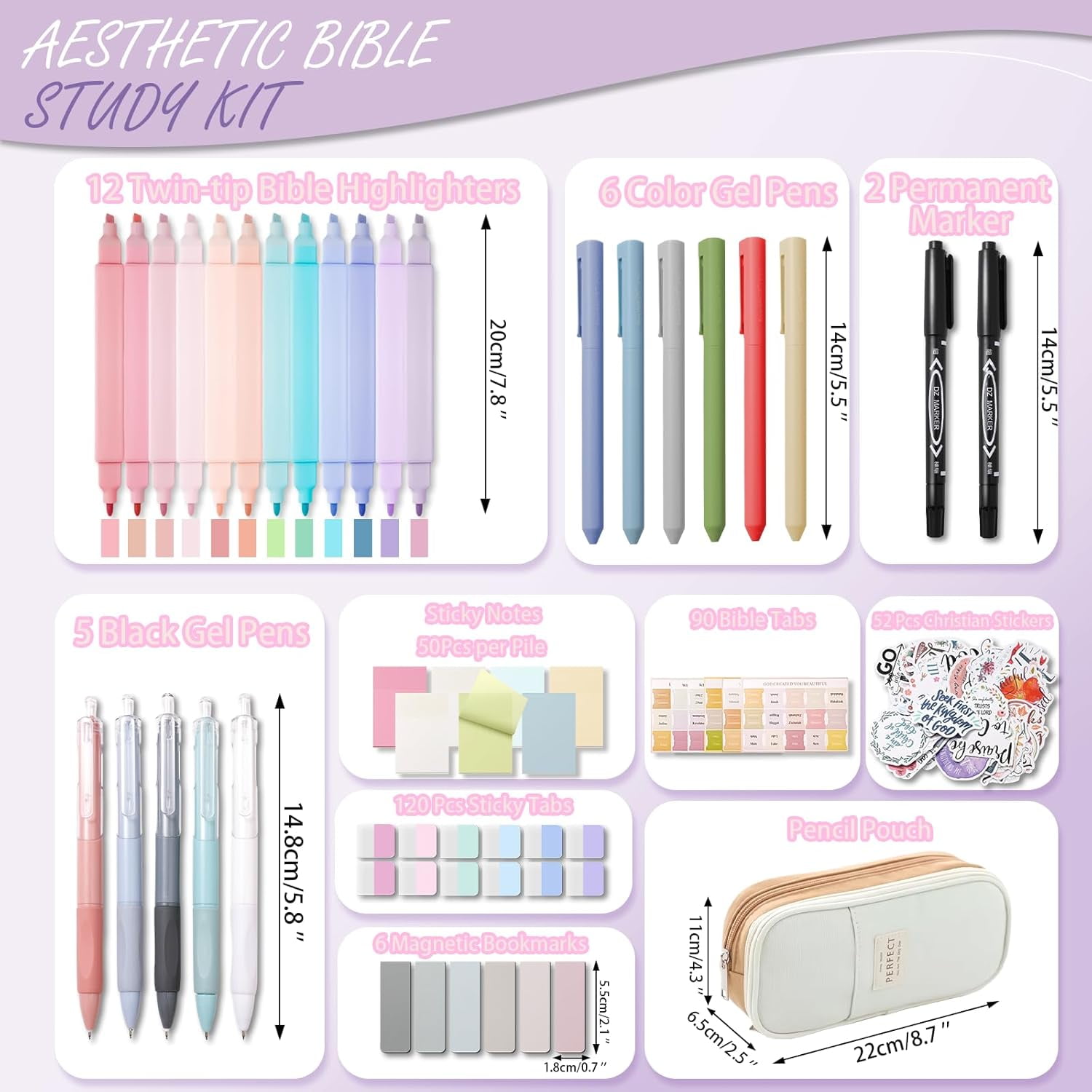 56 Pcs Bible Study Supplies Journaling Kit, Bible Study Kit, Bible Case with Highlighters and Pens, Bible Tabs Stickers and Other Bible Journaling Supplies, Aesthetic Bible Study Tools