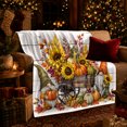 thumbnail image 3 of Autumn Cart Gnomes Sunflowers Rustic Farmhouse, Cozy Friendship Quote Scene, Warm Flannel Blanket for Ranch House and Living Room, Art Lovers Thanksgiving Gift, Artistic Home Decor, 3 of 9