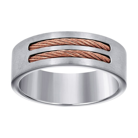 Stainless Steel Rose-tone Mens Cable Inlay Comfort-fit Wedding Band 8mm Size 9 Wedding Band for Men