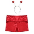 thumbnail image 3 of Aislor Girls Shiny Metallic Alien Shorts with Hair Hoop Kids Festival Party High Waist Dance Bottoms Red 12, 3 of 6