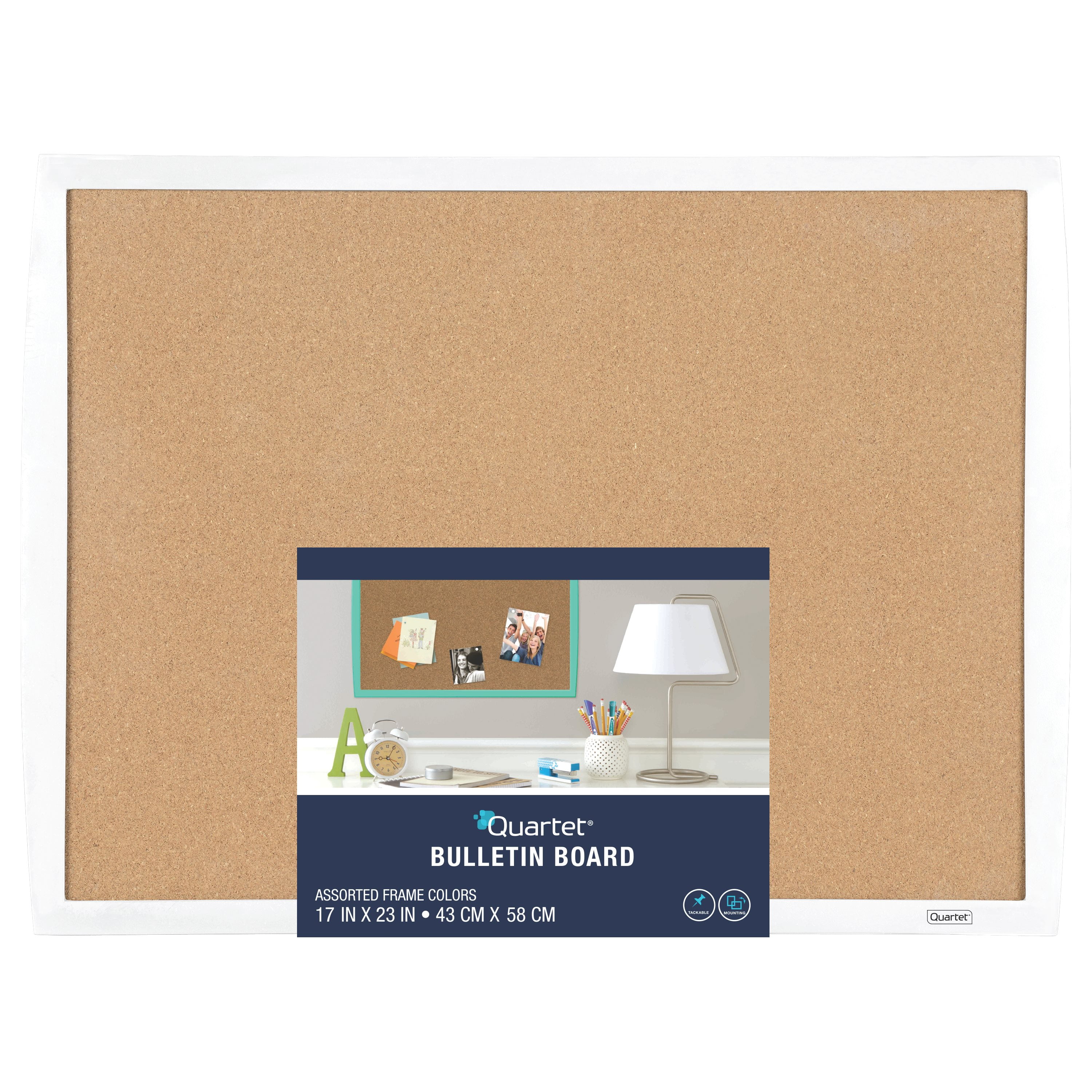 Quartet Cork Bulletin Board, 17" x 23", Curved Frame, White (33271