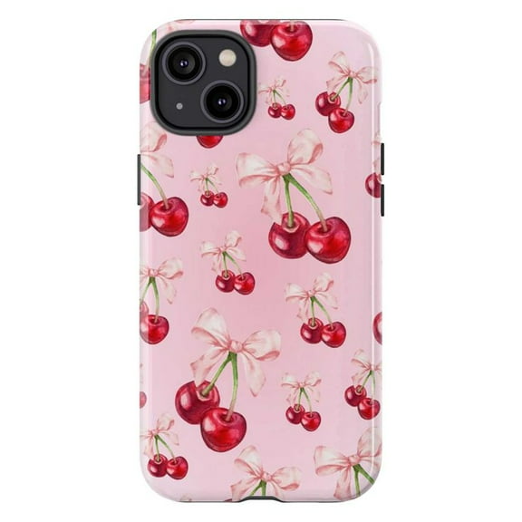 Y2K Cherry Bow iPhone Case – Pastel Pink Cover for Girls, TPU Fit Phone Cover for iPhone 16 15 14 13 12 11 Pro Max