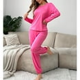 thumbnail image 5 of SWSMCLT Women's Long Sleeve Pajamas Set Pj Sleepwear Fall Elastic Waist Lounge Set Winter Pajama Set Crew Neck Loose High Waisted Closed Bottoms Drawstring Pants Rose Medium, 5 of 5