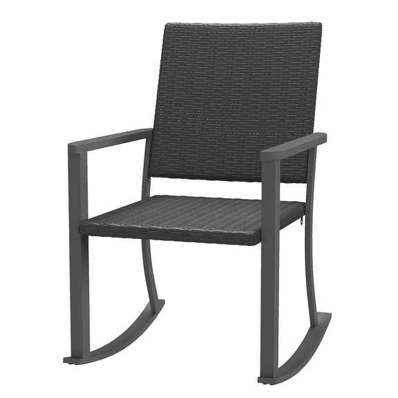YODOLLA Patio Rocking Chair (1pcs), Outdoor Rattan Wicker Patio Chair with Armrests and Metal Frame, All-Weather Outdoor Furniture for Backyard Deck Garden