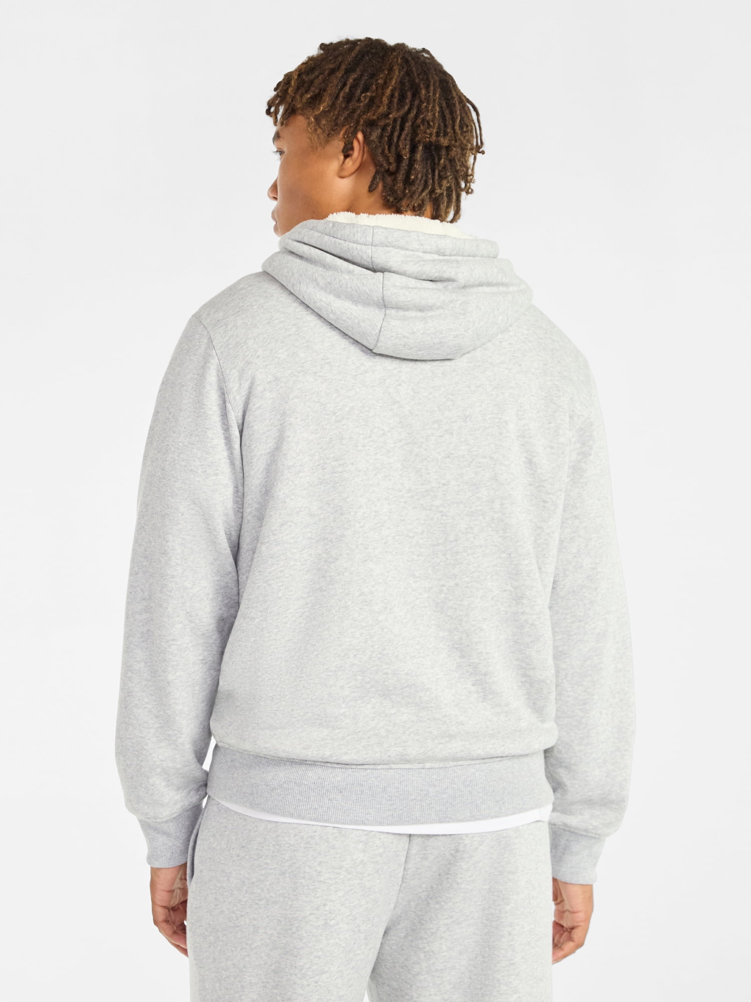 No Boundaries Men's & Big Men's High Pile Fleece Faux Shearling Lined Fleece Hoodie Sweatshirt, Sizes XS-5XL