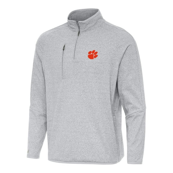 Men's Antigua Heather Gray Clemson Tigers Certain Quarter-Zip Tri-Blend Sweatshirt
