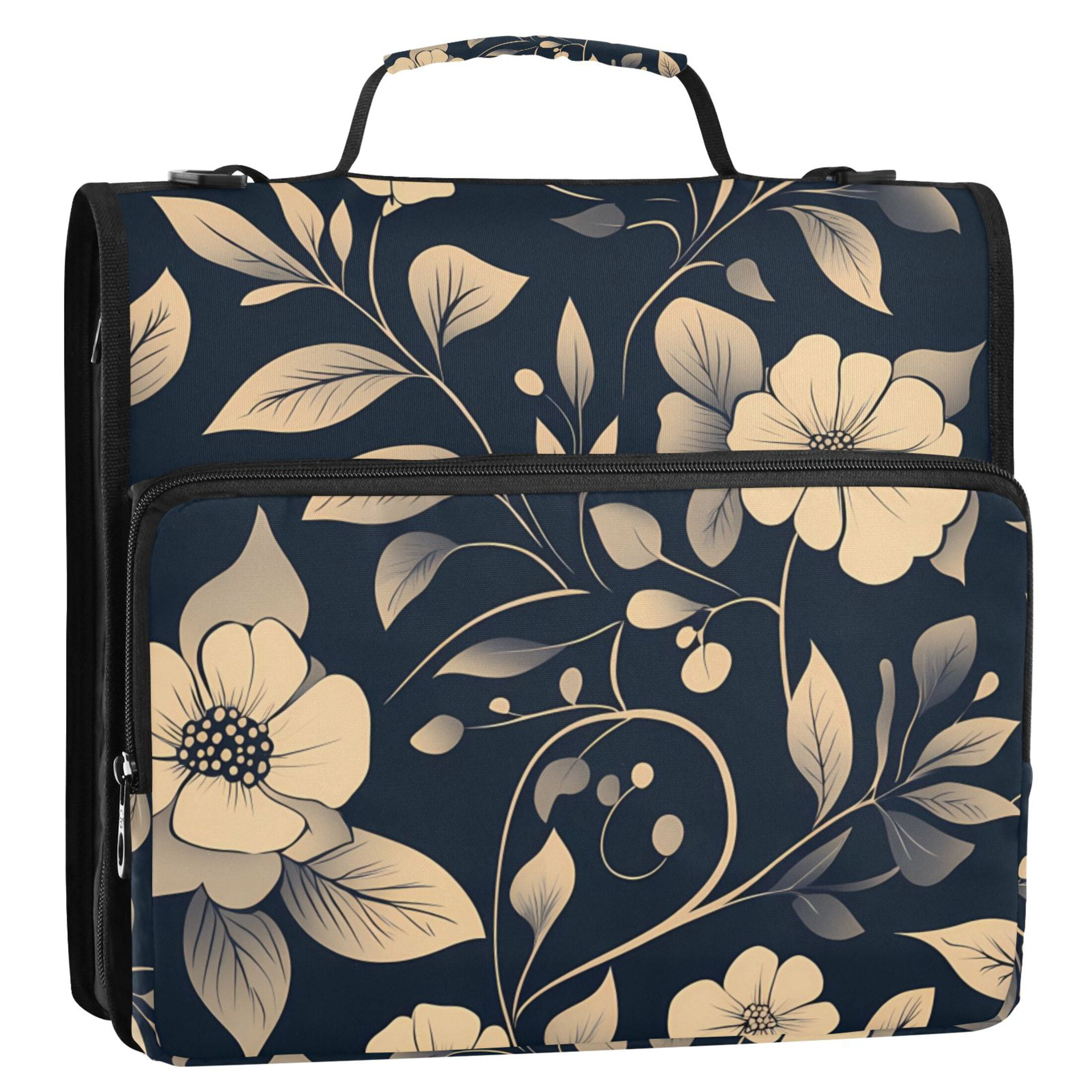 3 Ring Zipper Binder with Shoulder Strap Waterproof Trapper Keeper 2 Inch D-Ring 500 Sheets Capacity Flash Flower and Leaf
