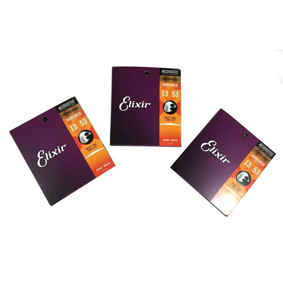 Elixir Guitar Strings 3-Pack Phosphor Bronze Nanoweb HD Light 13-53 16182