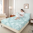 thumbnail image 4 of Homewish Vintage Western Dragon Twin Sheet Sets, Cyan Damask Flower Print Twin Fitted Sheet, Hippie Mandala Style Flat Sheet, Ultra Soft Bedroom Decor, 3-Piece, 4 of 7