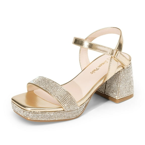 DREAM PAIRS Girls’ Open-Toe Sandals, Low Block Chunky Heels Dress Pumps for Parties – Little/Big Kids