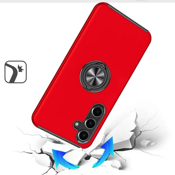 For Samsung Galaxy S25 /S24 Case, Hybrid 360 Degree Rotatable Metal Invisible Ring Stand Holder Slim Fit Magnetic Car Mount Shockproof Phone Cover (Red)