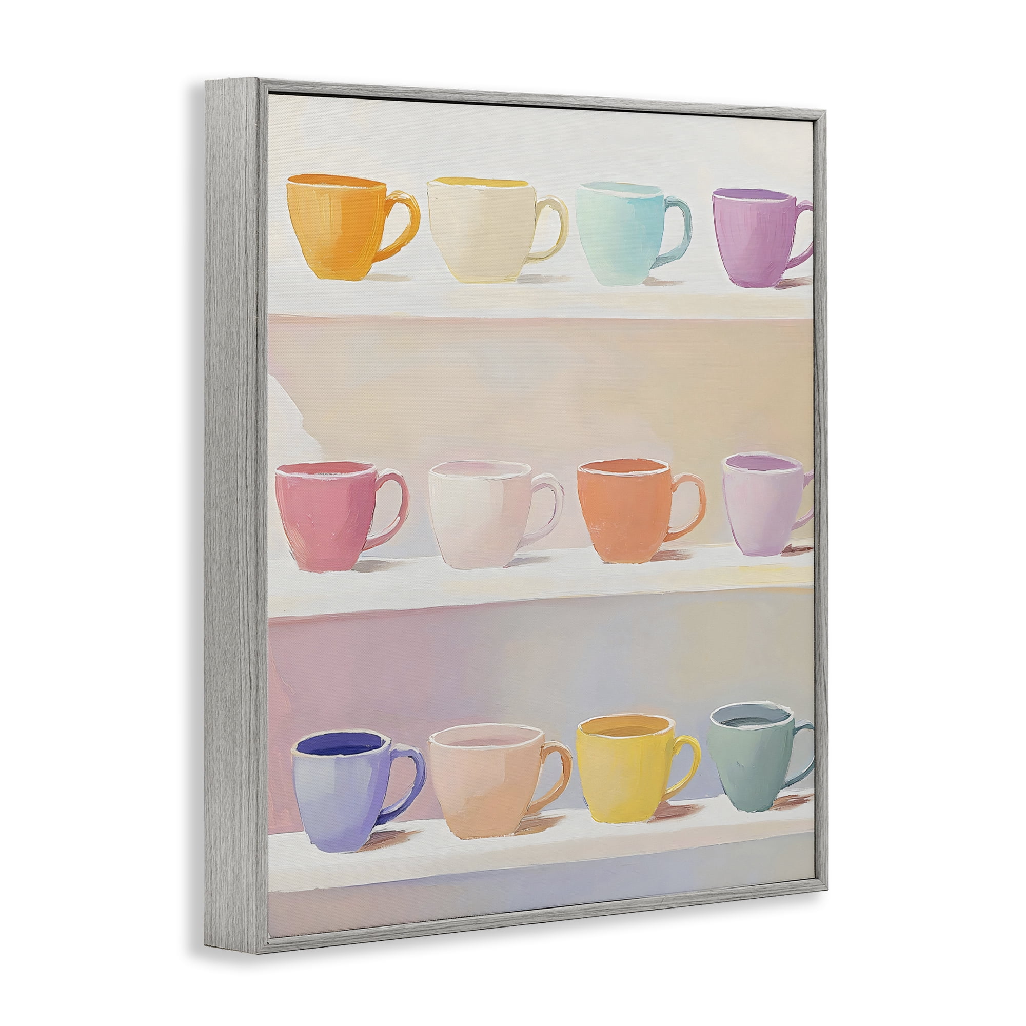 Stupell Industries Rows of Pastel Teacups Gray Framed Giclee Art, design by The Prints Vibe