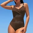 thumbnail image 5 of Aobny Sheer Retro Women's One-Piece Swimsuits Brown Tan Through Swimwear Sets Bikini Sweetheart Monokini Stretch Tops,L, 5 of 9