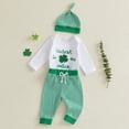 thumbnail image 7 of CAICJ98 Baby St Patricks Day Outfit Boy Long Sleeve Romper Onesie Clover Pants Hat 3Pcs Clothes Set (White,3-6 Months), 7 of 7