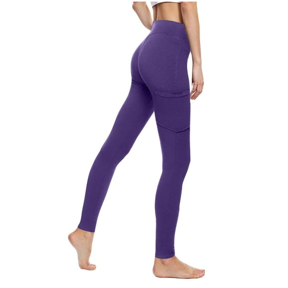 Bunenne Leggings for Women Leggings Butt Lifting Active Leggings High Waist Tummy Workout Cargo Pants Womens Leggings with Pocket Tummy Control Leggings Seamless Leggings Purple L