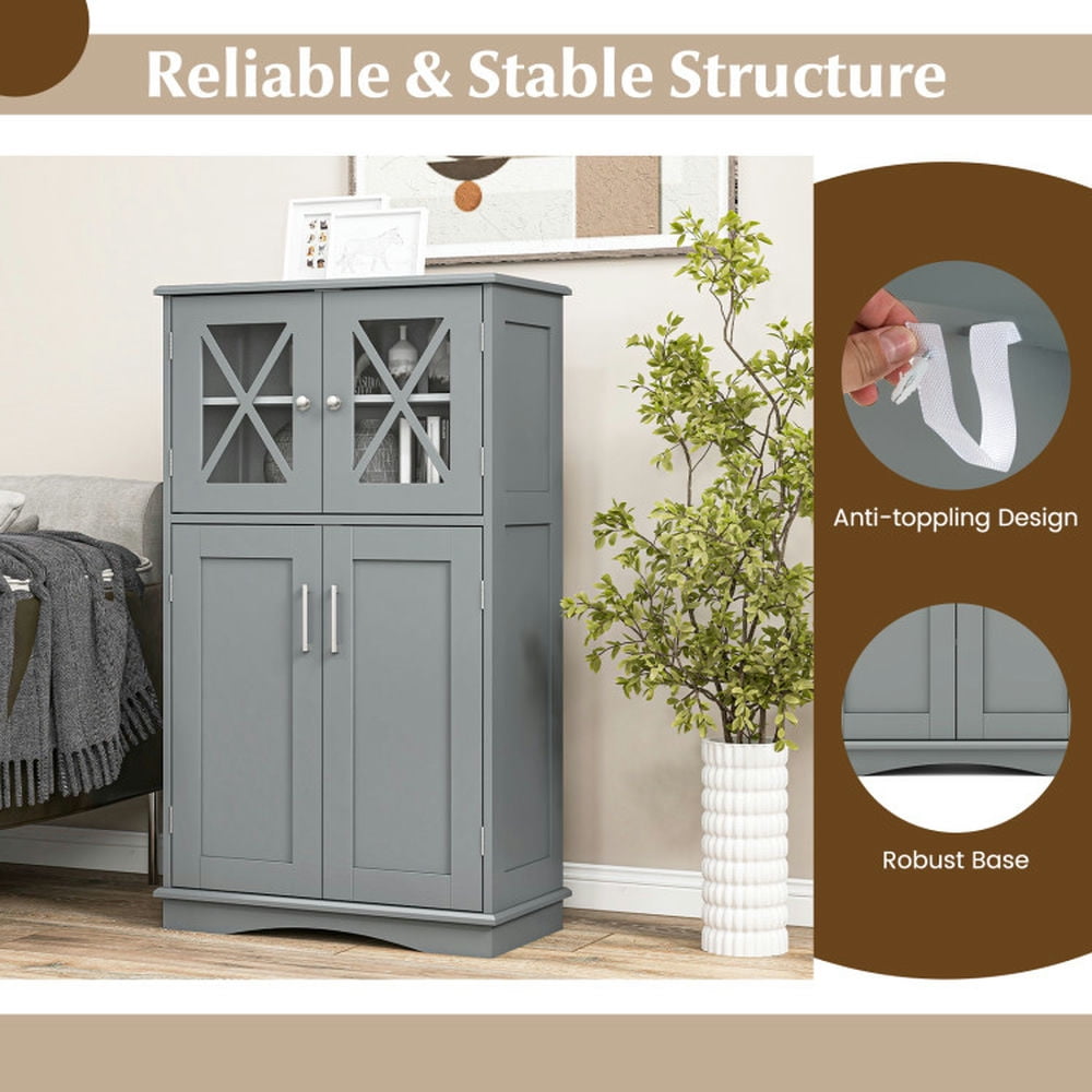 Finihen Bathroom Storage Cabinet, Bathroom Floor Cabinet, 4 Doors Freestanding Bathroom Floor Cabinet with Adjustable Shelves, for Bathroom, Living Room, Bedroom, Kitchen, Gray Finihen Bathroom Storage Cabinet, Bathroom Floor Cabinet, 4 Doors Freestanding Bathroom Floor Cabinet with Adjustable Shelves, for Bathroom, Living Room, Bedroom, Kitchen, Gray