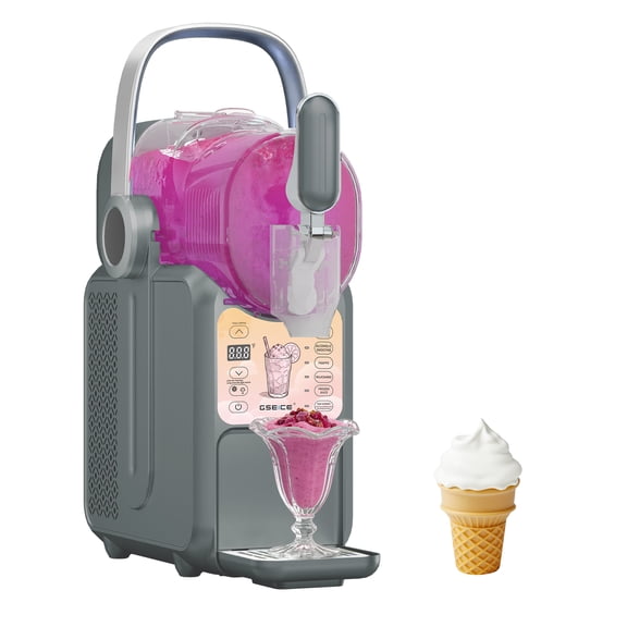 No Ice Needed Slushie Machine, 2-in-1 Slushy & Soft Serve Ice Cream Maker, Frozen Drink Machine with Portable Handle, 6 Preset Modes, Auto-Clean, Real-time Temp Display– Gift for Family