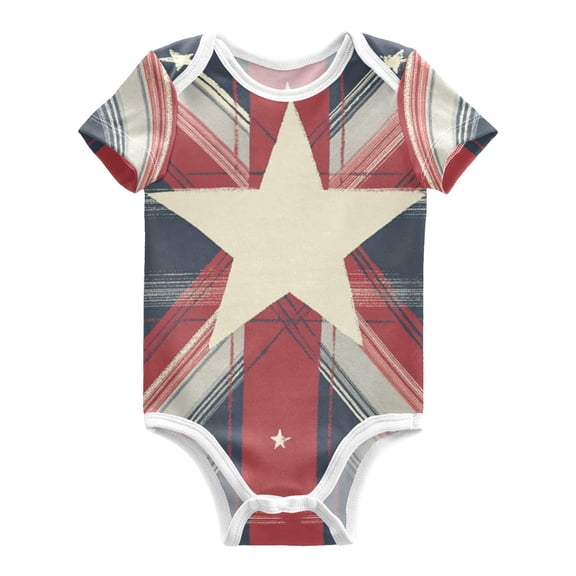 Red White Blue Stripes and Stars Pure Cotton Bodysuit Short Sleeve Pajamas One-Piece Romper Unisex 3 Months