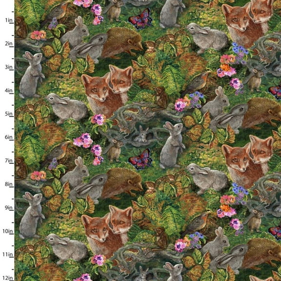 Love is All Around Friends Of The Forest Green Cotton Fabric