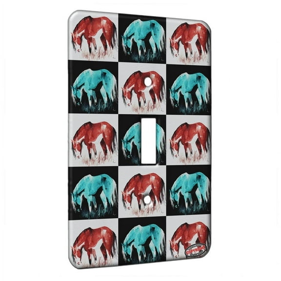 KuzmarK™ Single Gang Toggle Switch Wall Plate - Bay Pinto Mustang Abstract Horse Pattern Art by Denise Every