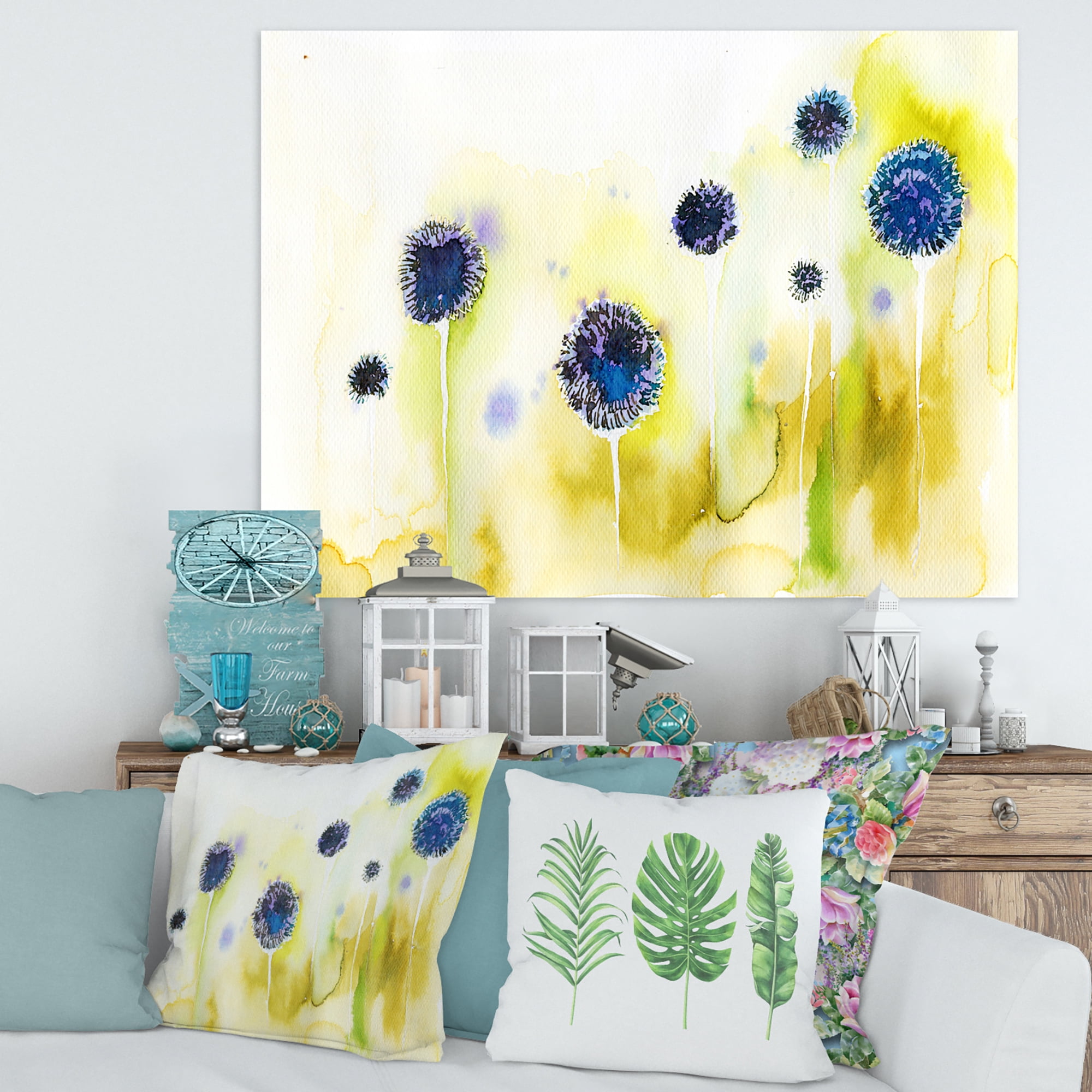 Designart ' Abstract Blue Flowers In The Meadow ' Traditional Canvas Wall Art Print