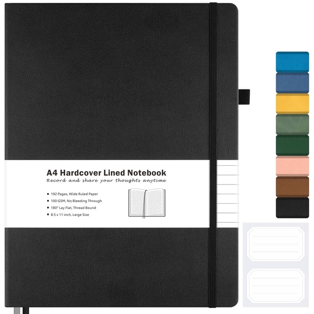 Cuaderno cuaderno rayado MALEDEN A4, 192 páginas, tapa dura, negro