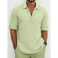 thumbnail image 2 of Classic Shirts Mens Linen Long Sleeve Button-Up Lapel Shirts Casual Summer Beach Shirt Light Green XL, 2 of 4
