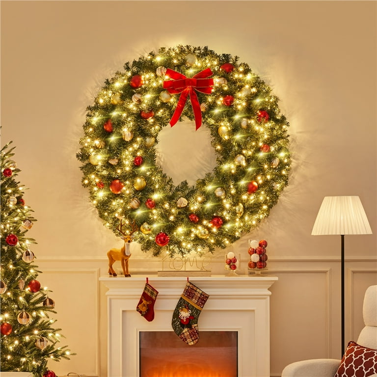 　Decorated Christmas Wreath Amazon.com: 13 Inch Pre-Lit Artificial Christmas Wreath with LED