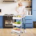 thumbnail image 6 of Cheelom 3 Tier Utility Cart, Rolling Metal Organization Cart with Handle and Lockable Wheels, Multifunctional Storage Shelves for Kitchen Living Room Office White, 6 of 7
