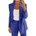 thumbnail image 5 of FRSASU Womens 2 Piece Outfits Business Casual Blazer Sets Solid Long Sleeve Cardigan Coat Straight Leg Pants Suits with Pocket Blue L(L), 5 of 8