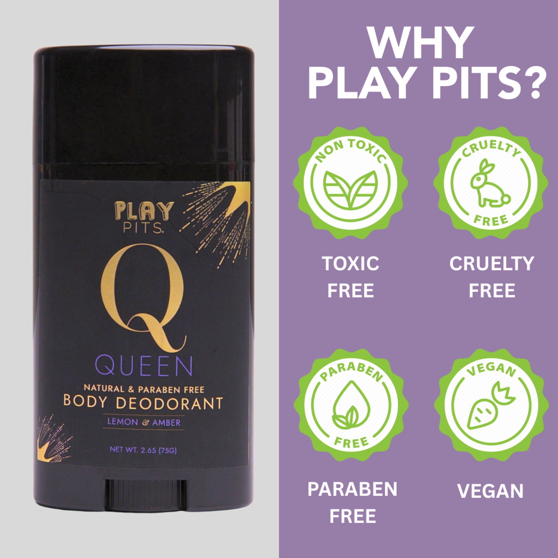 Play Pits – Natural Whole Body Deodorant For Men & Women – Queen Scent – Infused W/Lemon & Amber-2pk