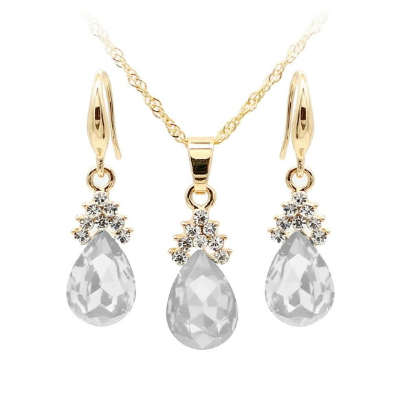 Ayyufe Vintage Teardrop Rhinestone Women Set Necklace Hook Earrings Pendants
