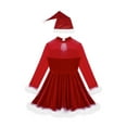 thumbnail image 4 of ZDHoor Girls Miss Santa Costume Christmas Theme Party Velvet Long Sleeve Pompoms Dress Red-C 14, 4 of 7