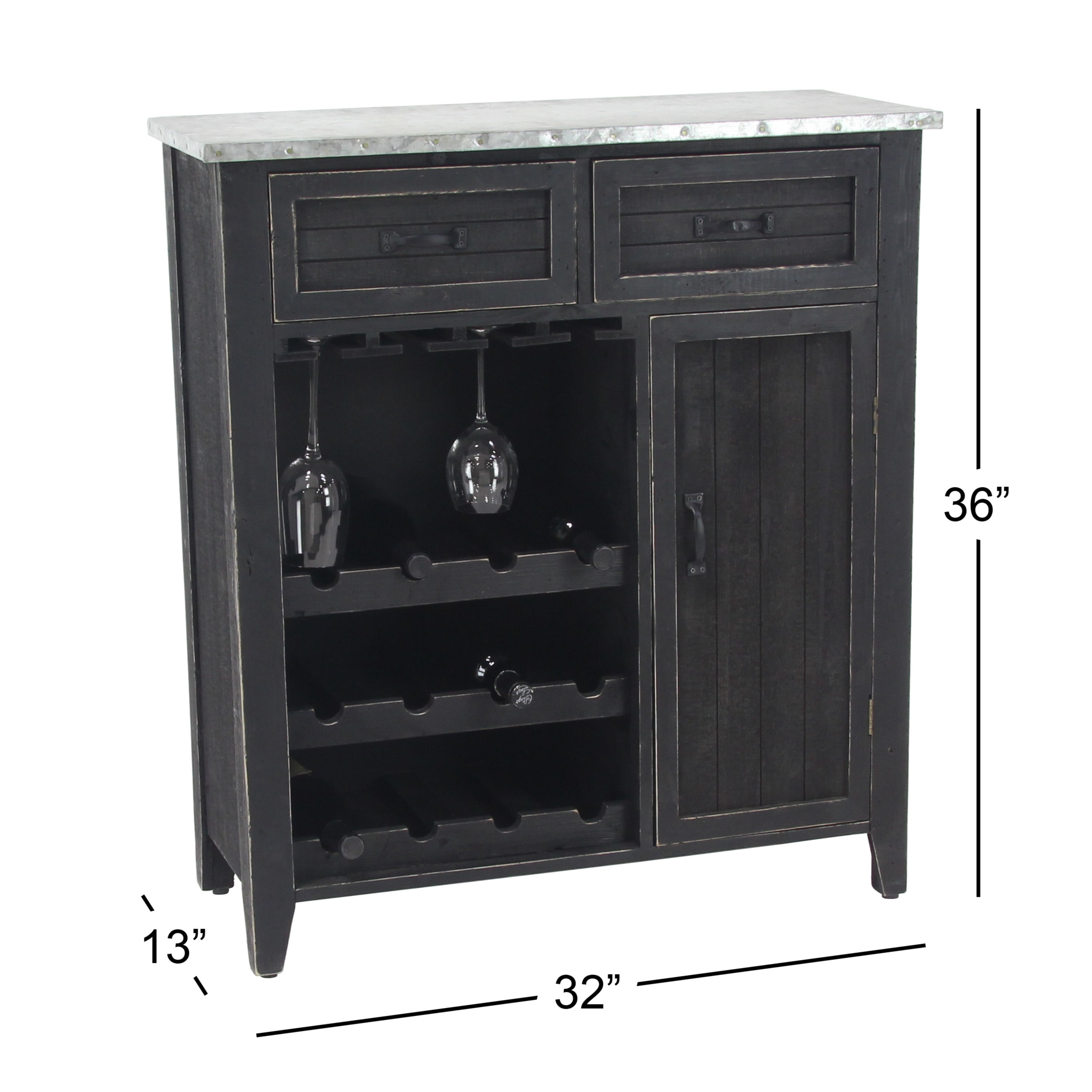 DecMode 32" x 36" Black Wood Standing Wine Rack, 1-Piece