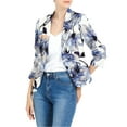 thumbnail image 5 of MODA NOVA Junior's Contrast Lining Open Front Floral Print Blazer White Blue L, 5 of 5