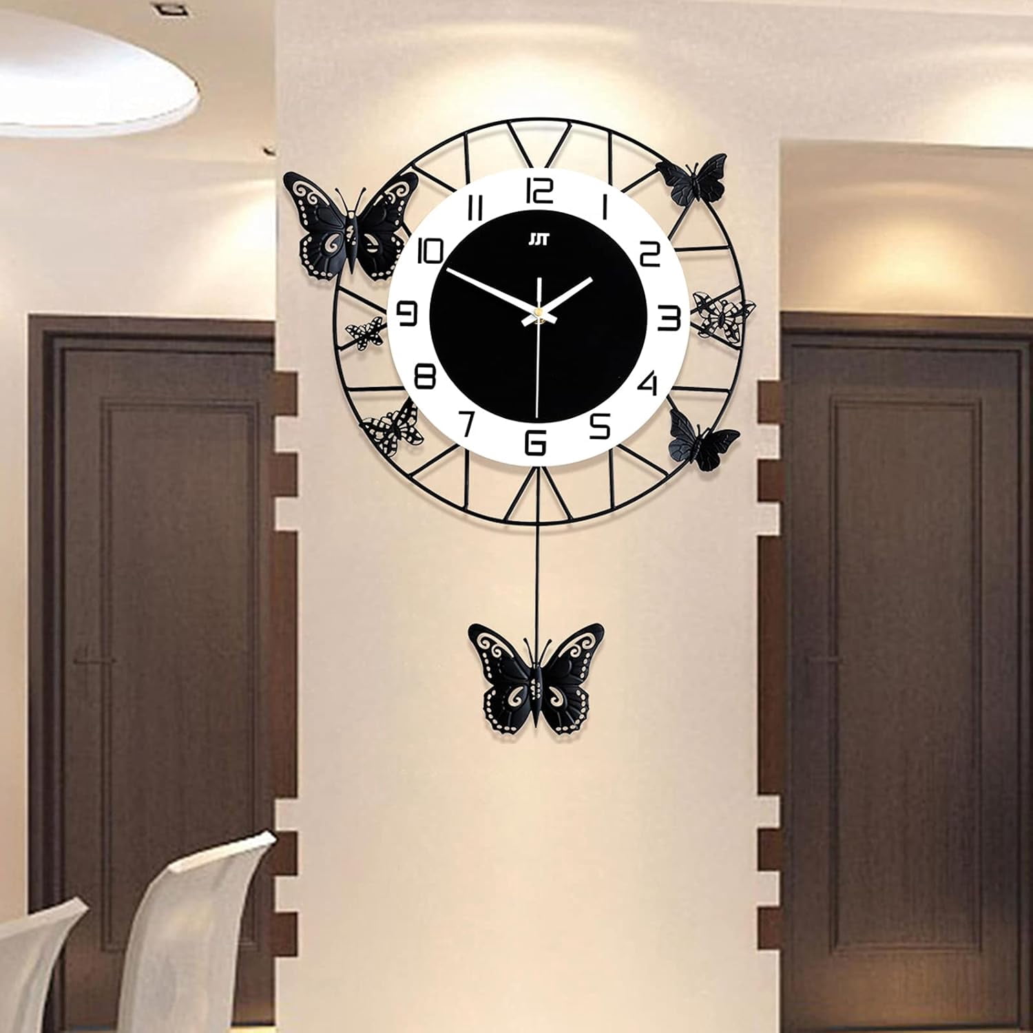 Miumaeov Wall Clock, Butterfly Wall-Mounted Clock, 20 Inch Large Round Wall-Mounted Silent Wall Clocks for Living Room, Bedroom, Office Space