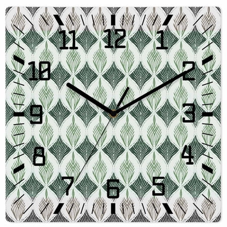 Teal Grey Wooden Wall Clock Silent Non Ticking, Modern Abstract Geometric Contemporary Square Wall Clocks Battery Operated, Decor Clock for Home Office, Living Room, Kitchen, 10 Inch