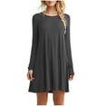 thumbnail image 1 of Vestido mini con cuello redondo y volantes de manga larga para mujer - Poliéster/spandex, corte holgado - Tallas S-XXXL, 1 of 4