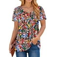 thumbnail image 3 of Fantaslook Women Tunic Tops Casual Henley Short Sleeve Shirts Floral Blouses Loose Summer Tops, 3 of 8