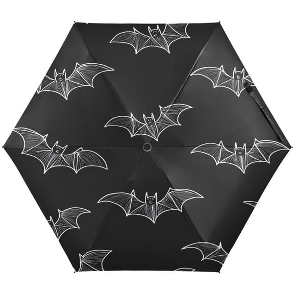 Black Bat Umbrellas for Sun Auto Open Close UV50  Waterproof 5-Fold Compact Fiberglass Frame