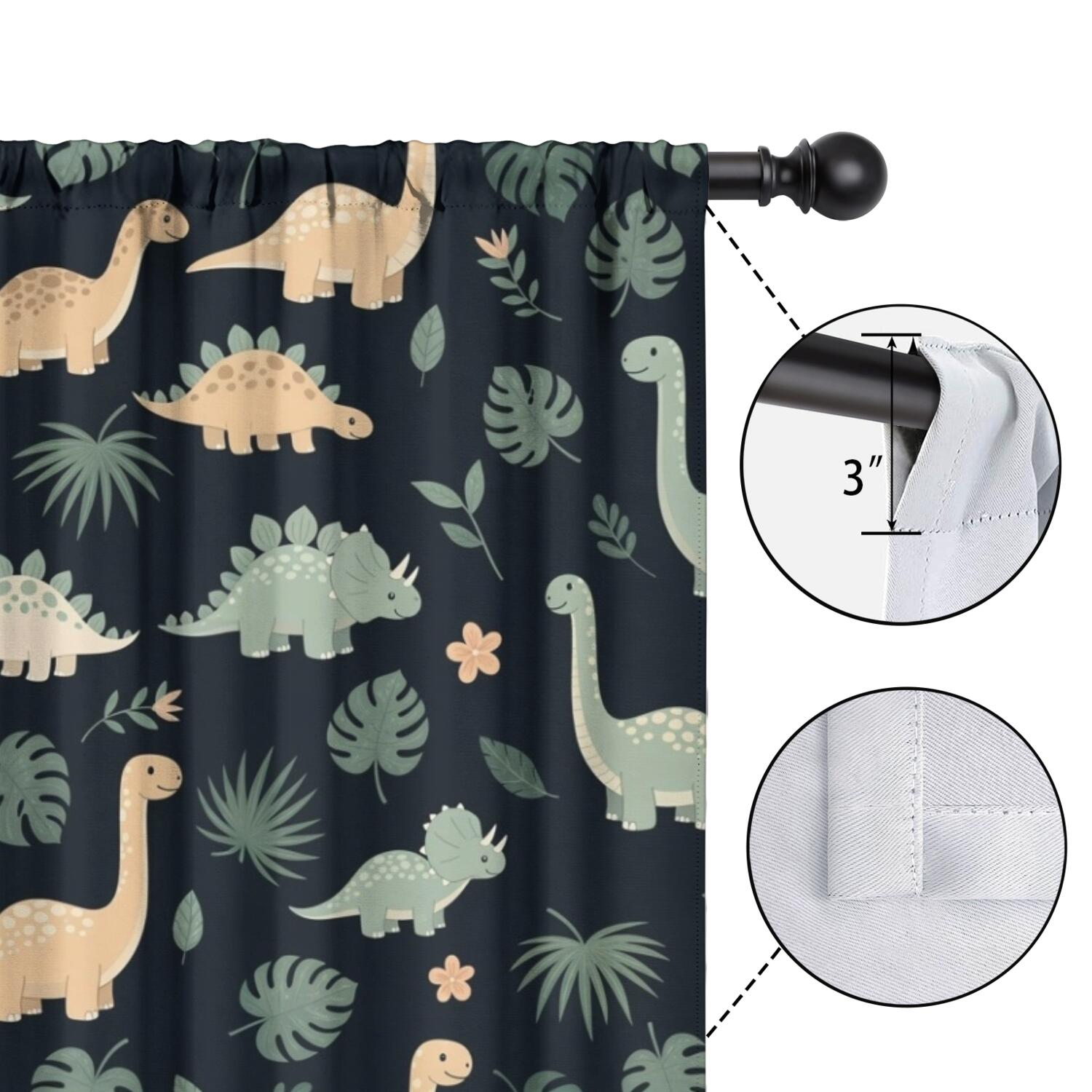 Blackout Kids Curtains,Dark Green Leafy Dinosaurs Pattern Childrens Insulated Curtains Set Of 2,Bedroom Essentials,Toddler Room Decor 42"x84"
