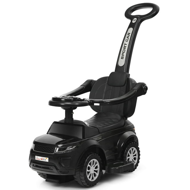 Costway Coche de paseo 3 en 1 Cochecito para niños pequeños Coche deslizante con música Negro
