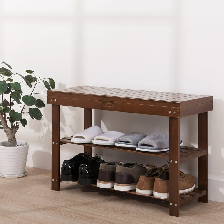 Ollieroo 2 Tier Shoe Rack Bamboo Brown