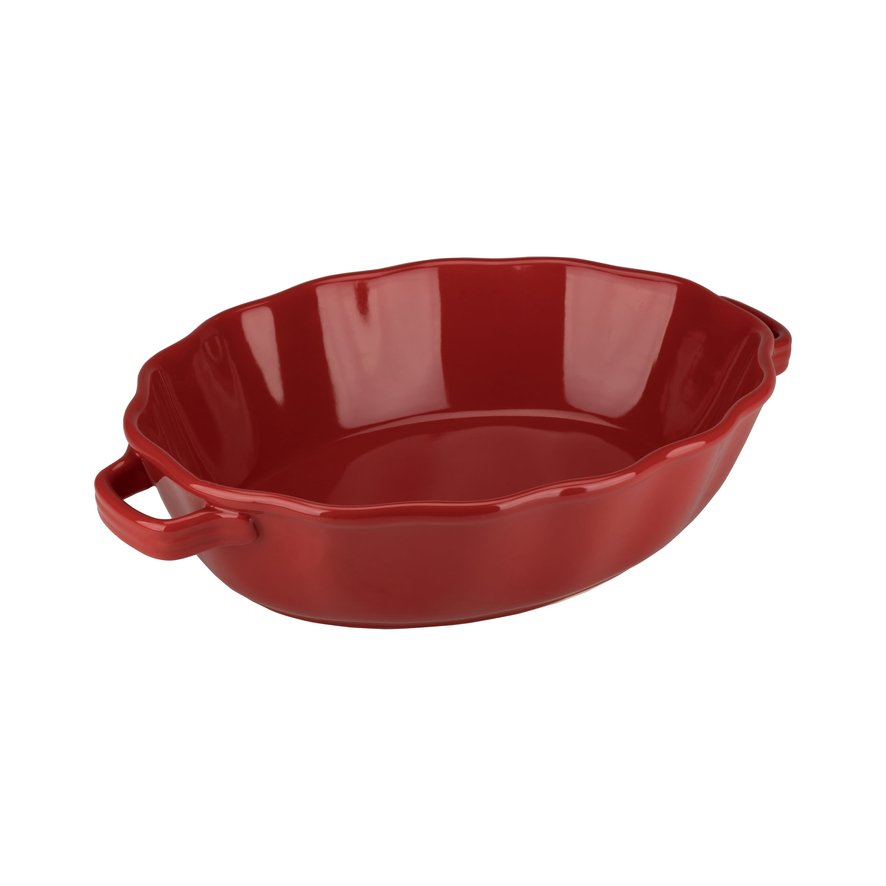 10 Strawberry Street Ruffled Oval Ceramic Bakers Set of 2, Red
