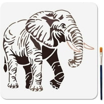 1 Set Elephant Stencil with Paint Brush 11.8x11.8inch Large Animal Elephant Silhouette Painting Template Reusable Plastic Drawing Stencil for Wood Fabric Wall Window DIY Craft
