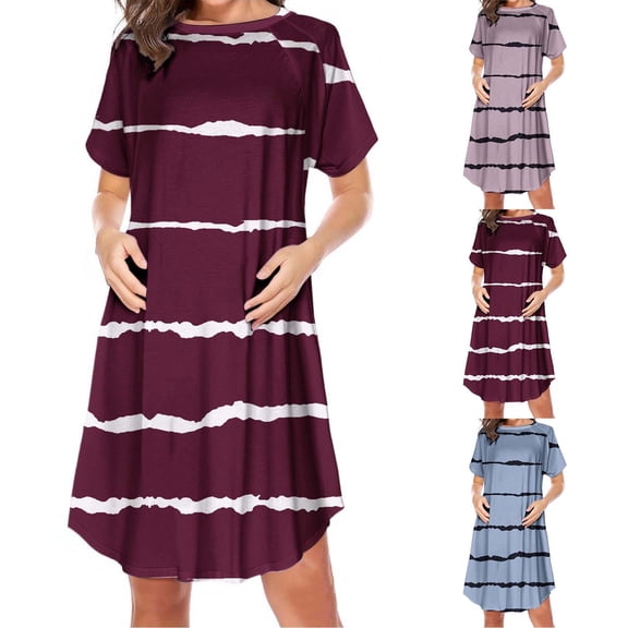 Bixock Maternity Dress,Women Casual Dress,Side Zippered Breastfeeding Maternity Print Short-sleeved Round Neck Dress for Pregnant Women Casual Pajamas