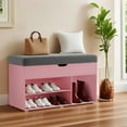 thumbnail image 3 of Ivinta Shoe Storage Bench with 4" Cushion, 2-Tier Entryway Organizer with Hidden Compartment, 37", Pink, 3 of 9