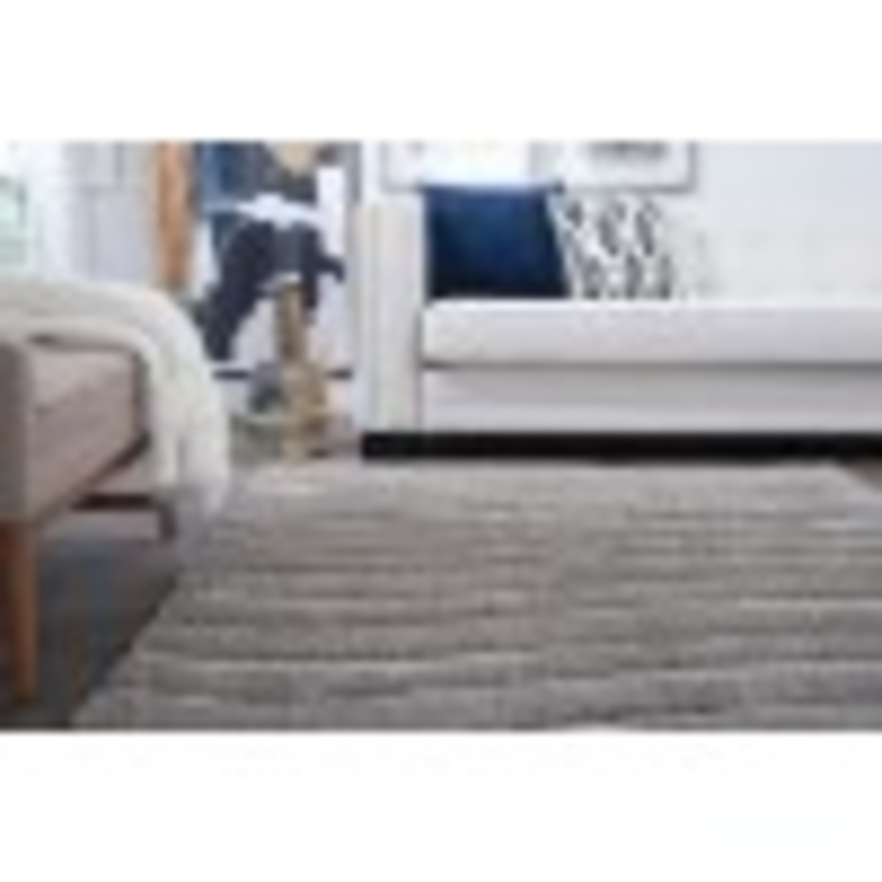 Contemporary Area Rug Shag Thick (5'3'' Square) Stripe Gray, Cream Indoor Square Easy to Clean