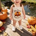 thumbnail image 5 of Quealent Baby Boy Girl Thanksgiving Outfit Onesie Bubble Romper Strap Waffle Overalls Bodysuit (Beige, 3-6 Months), 5 of 5