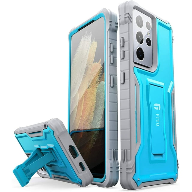 Compatible with Samsung Galaxy S21 Ultra Case, Dual Layer Shockproof Heavy Duty Case Built-in Kickstand for Samsung S21 Ultra 6.8 inch, NOT Screen Protector (Blue)